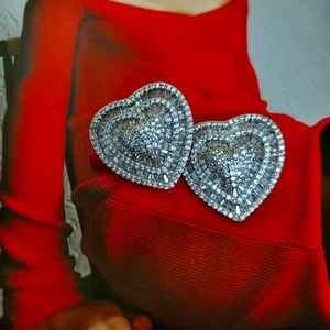 Statement Heart Baguette Pave CZ Post Back Earrings